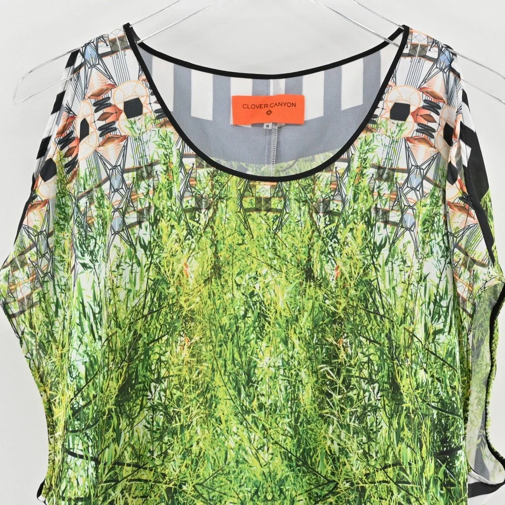 Clover Canyon Womens Graphic Print Blouse Size S Multicolor Abstract Green Black - Picture 8 of 12